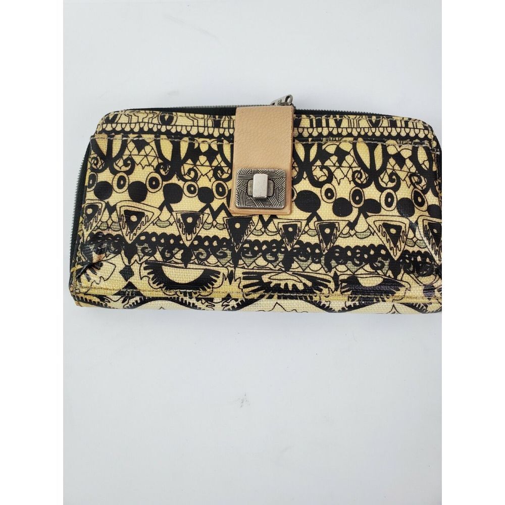 SAKROOTS‎ Peace BOHO Clutch Wallet Women's Zip Around Cream Black
